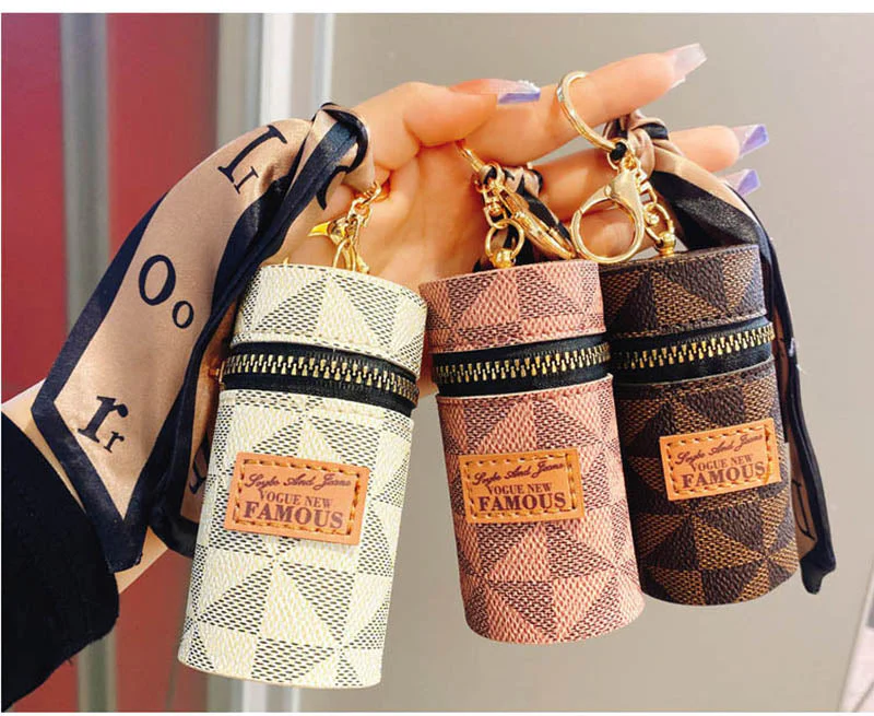Leather Luxury Mini Lipstick Bag Keychain - Image 2
