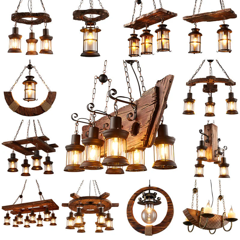 Retro Creative Wood Metal Vintage Pendant Lights - Image 3