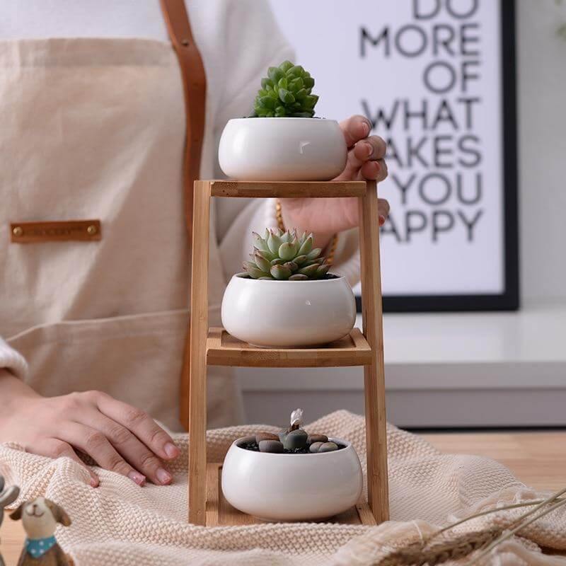 Modern Minimalist White Ceramic Flowerpot - Image 3