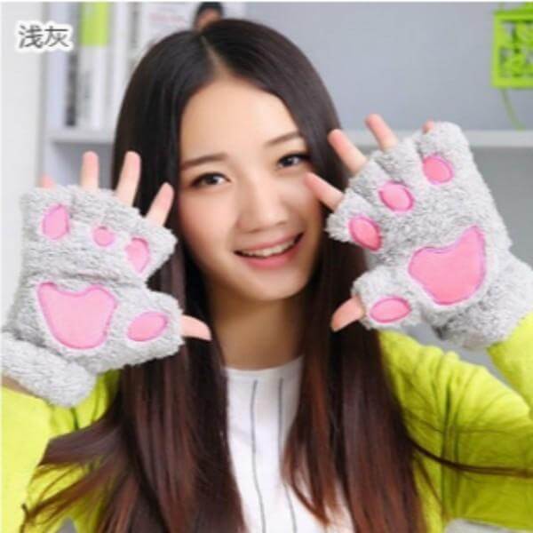 Ladies Winter Fingerless Bear Paw Gloves - Image 3