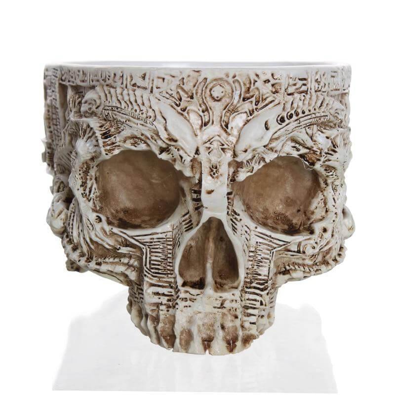 Hand Carved Skull Flower Pot Home Decoration - Image 3