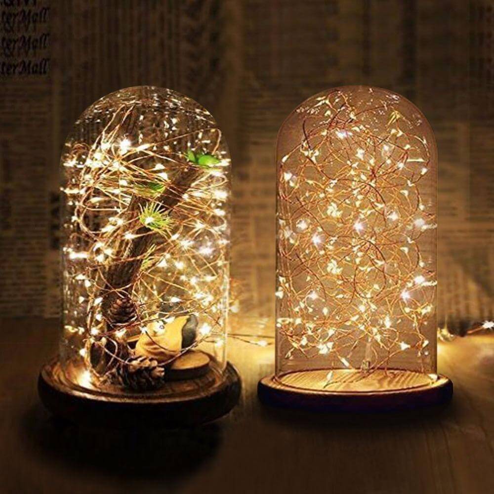 Christmas Cylinder Glass Dome Display with Wooden Base - Image 1
