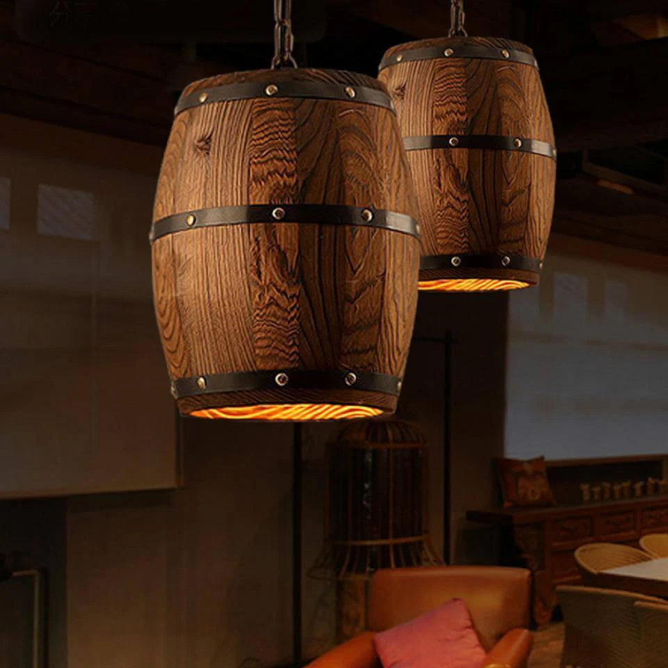 Stylish Designer's Wooden Barrel Art Pendant Lights Lamps - Image 3
