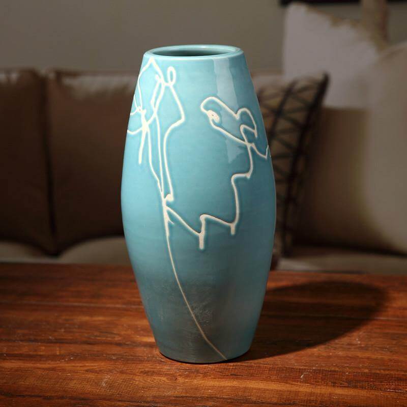 Creative Design Modern White Cream Blue Ceramic Vase - Image 2