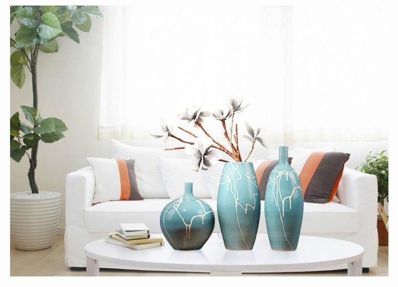 Creative Design Modern White Cream Blue Ceramic Vase - Image 3