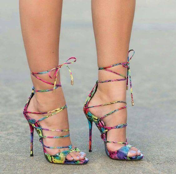 Colorized Snakeskin Cross Strappy Women Shoes - Image 2