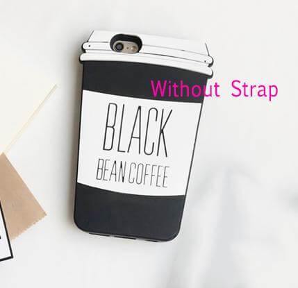 3D Silicon Black Coffee Cup Iphone Case With Strap - Image 2