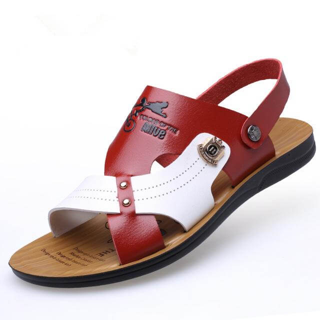 Summer Fashion Men Beach Slippers Breathable Leather - Image 3