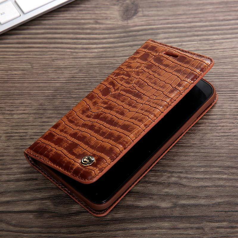Luxury Flip Leather Crocodile Pattern Cases For iphone X and Other Models - Image 1