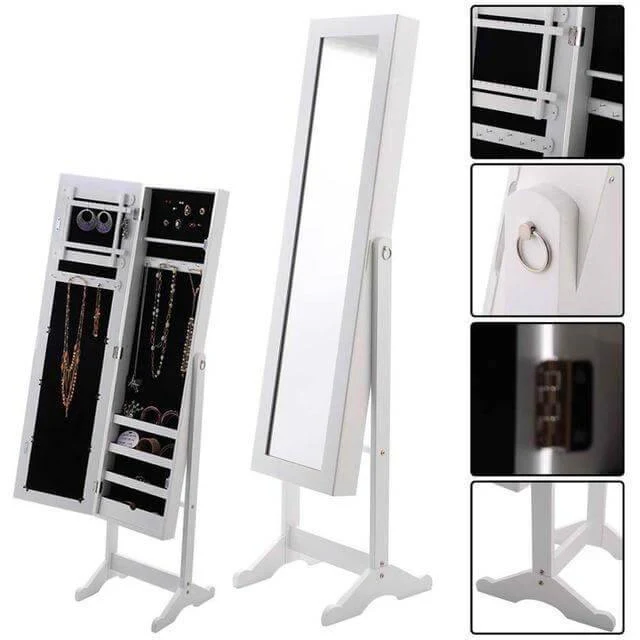 Jewelry Armoire Mirrored Wood Cabinet Organizer - Image 3