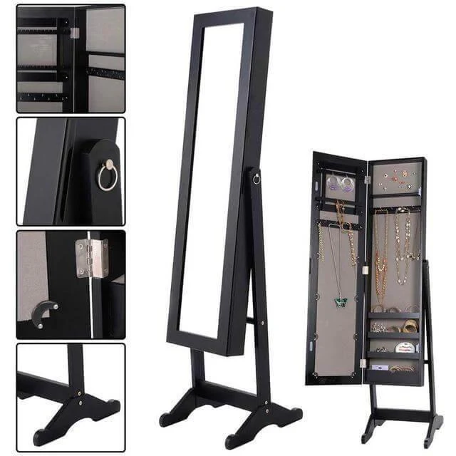 Jewelry Armoire Mirrored Wood Cabinet Organizer - Image 2