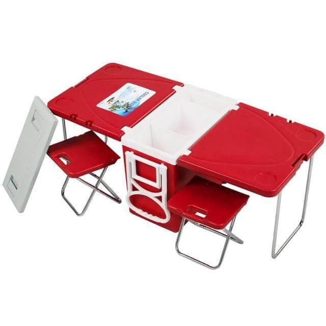 Multi Function Foldable Rolling Cooler Box Picnic Camping Outdoor Furniture Set - Image 2
