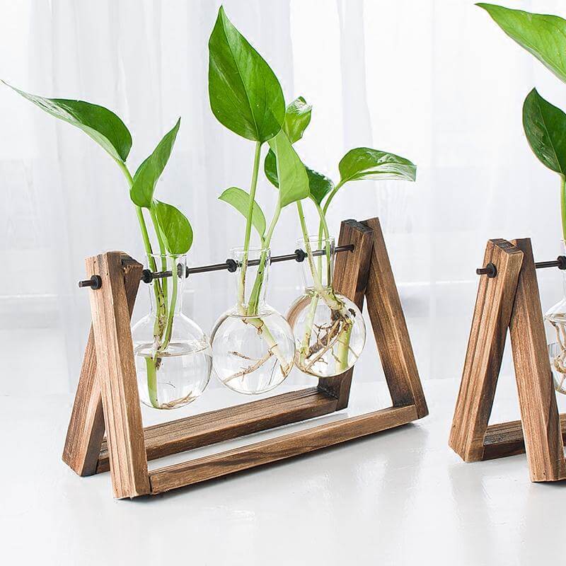 Decorative  Wooden Vase With Wooden Tray - Image 1