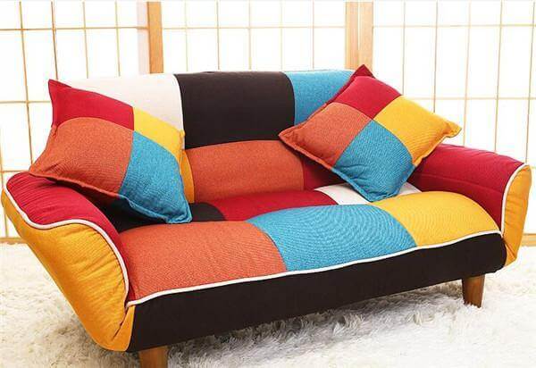 Modern Adjustable Sofa and Loveseat in Colorful Line Fabric - Image 2