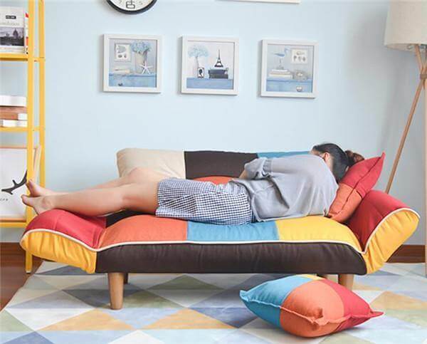 Modern Adjustable Sofa and Loveseat in Colorful Line Fabric - Image 3