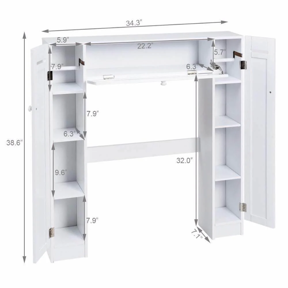 Wooden White Shelf Over The Toilet Storage Cabinet Drop Door Spacesaver Modern Bathroom Cabinets - Image 3