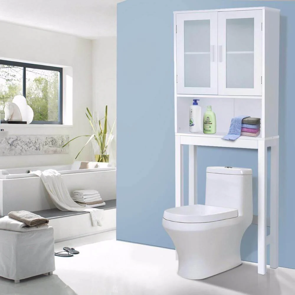 Wooden Over Toilet High Storage Cabinet Spacesaver Organizer - Image 2