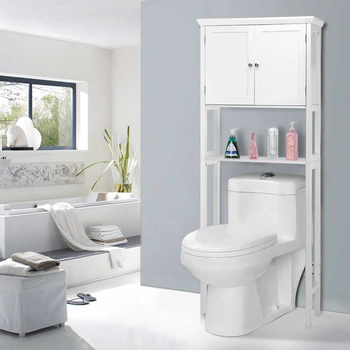 Toilet Storage Space Saver Towel Rack Shelf Modern Bathroom Cabinet Home - Image 1