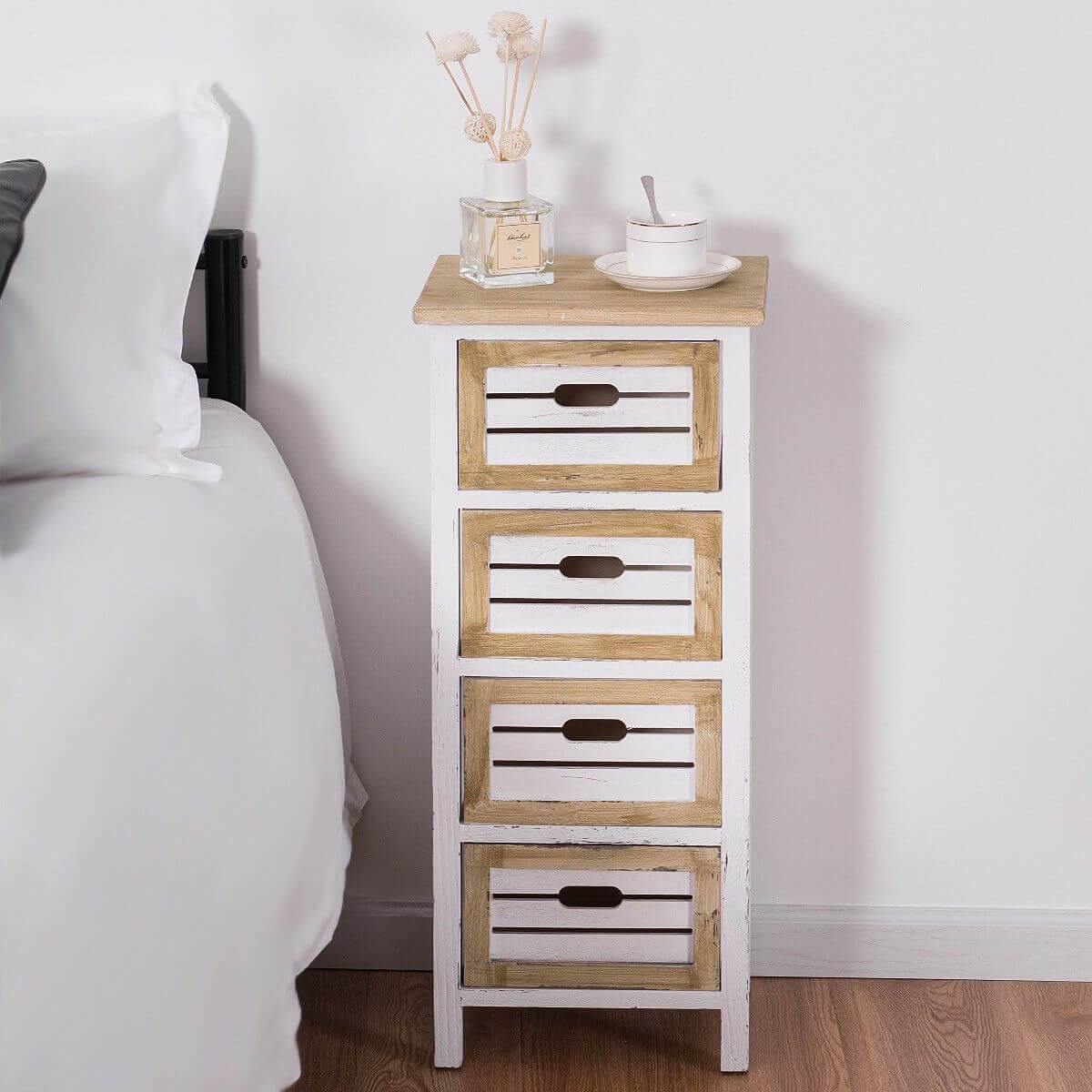 Modern Wooden Bedside Table Nightstand with 4 Drawers - Image 1