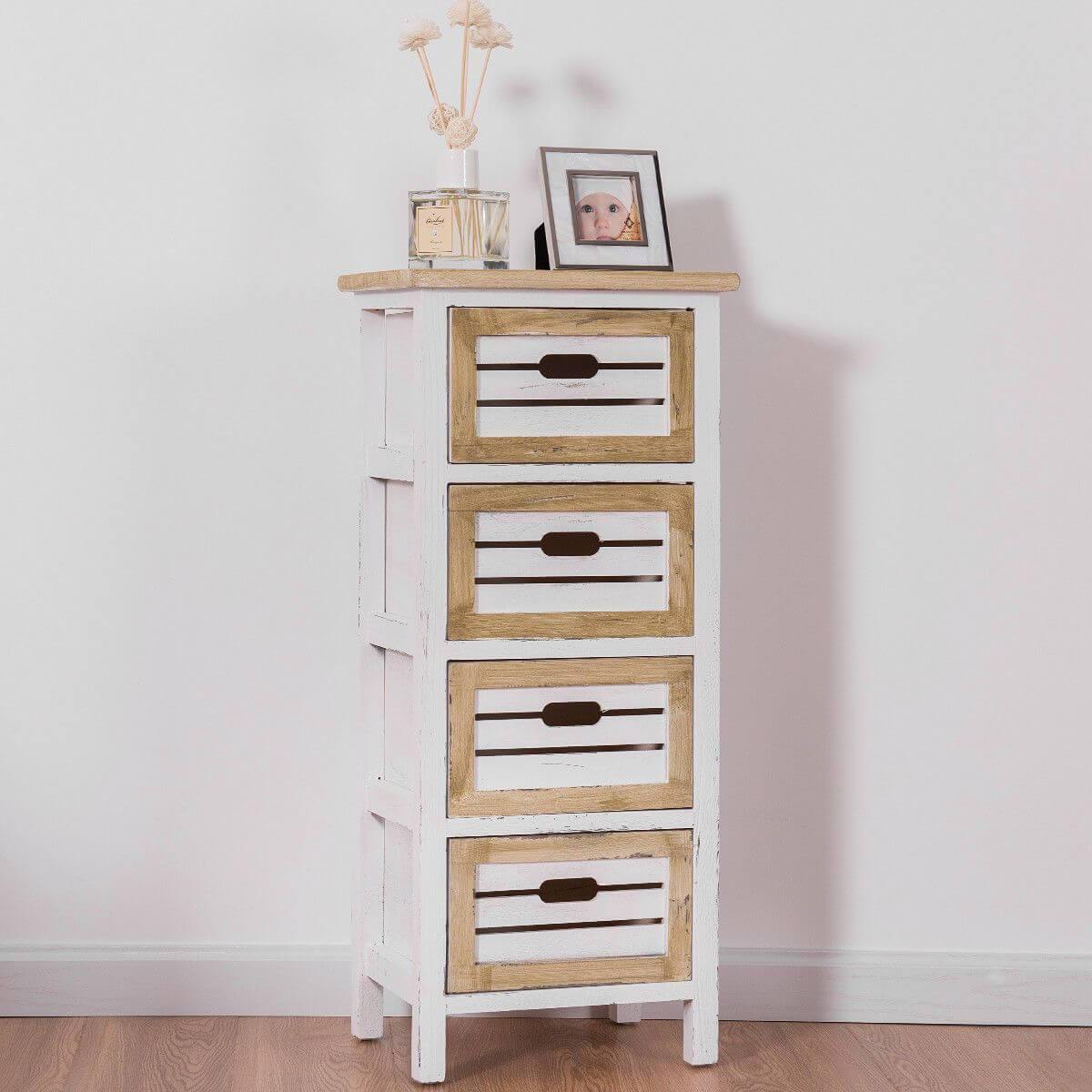 Modern Wooden Bedside Table Nightstand with 4 Drawers - Image 2