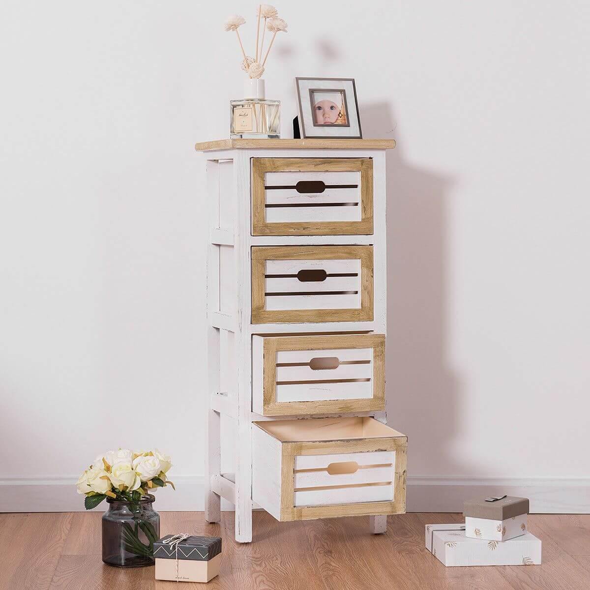 Modern Wooden Bedside Table Nightstand with 4 Drawers - Image 3