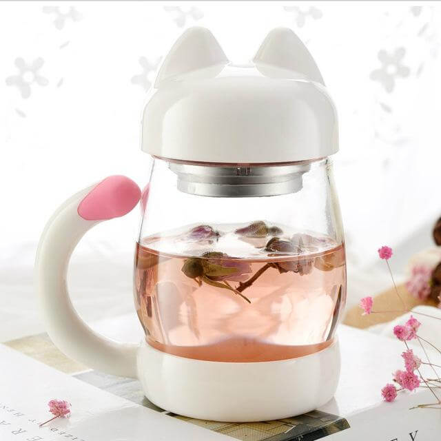 Cute Cat Glass Mug With  Tea Filter - Image 2