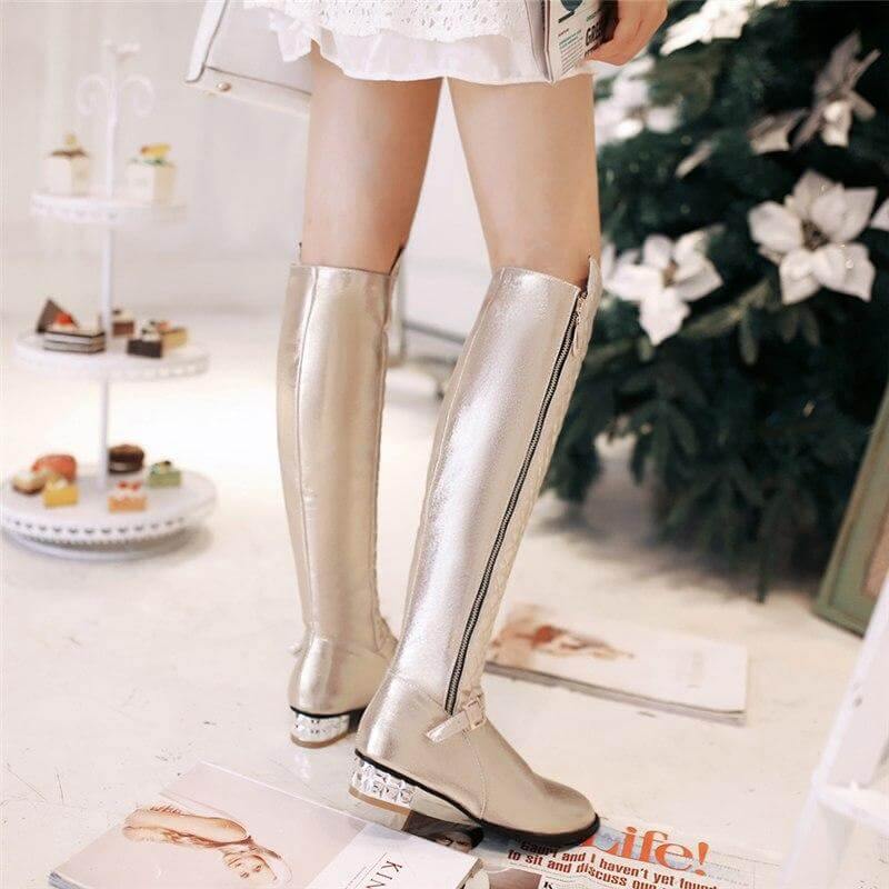 Square Heels Fur  High Boots for Women - Image 3