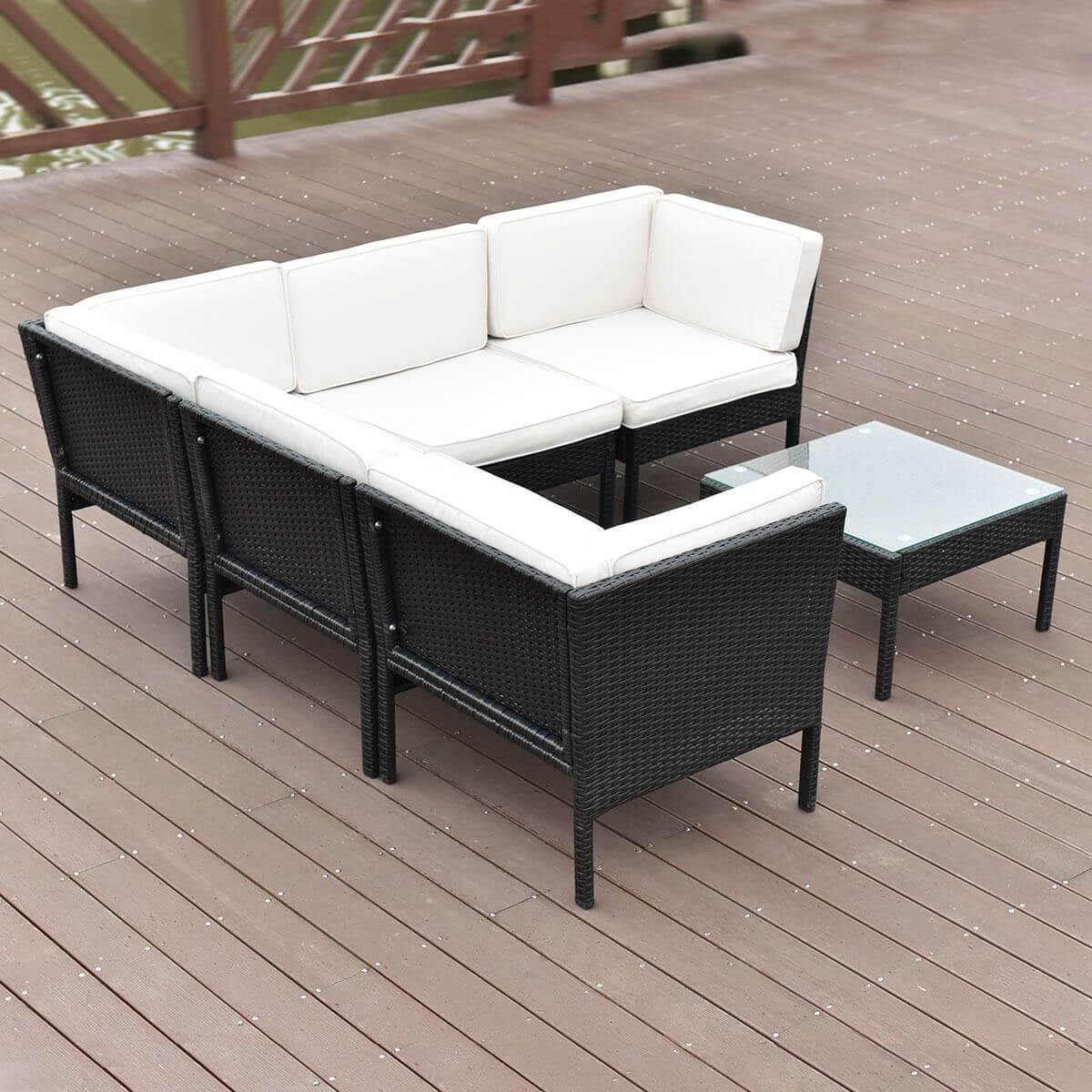 6 PCS Sofa Cushioned Garden Corner Couch Sofa Table Set - Image 2