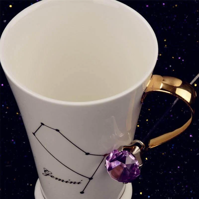 White And Gold Ceramic Coffee mugs with Zodiac Signs - Image 2