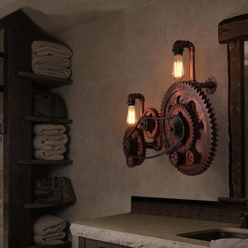 Loft Style Industrial Creative Wood Gear Vintage Wall Light - Image 2