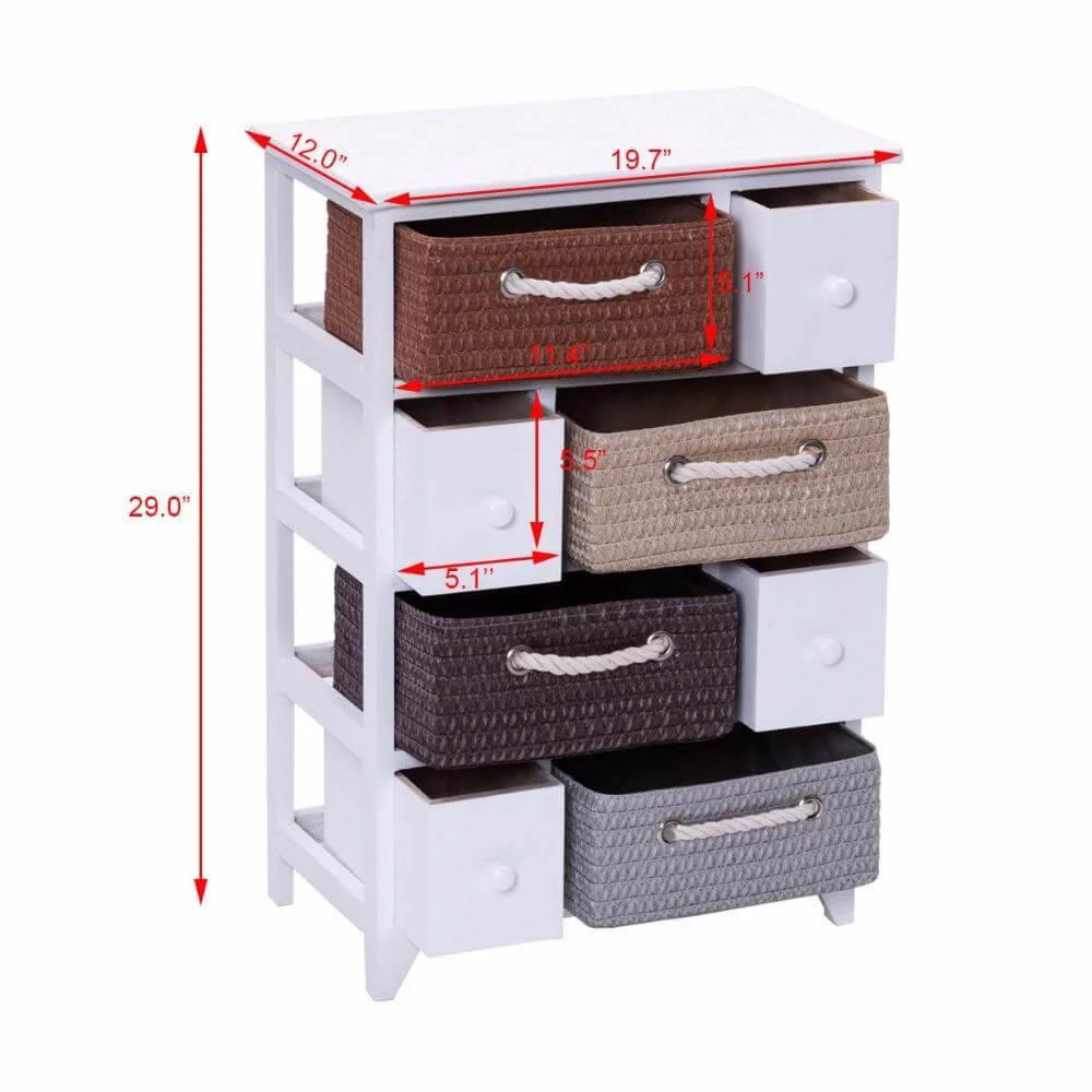 Wooden 4 Drawer 4 Woven Basket Storage Cabinet - Image 2