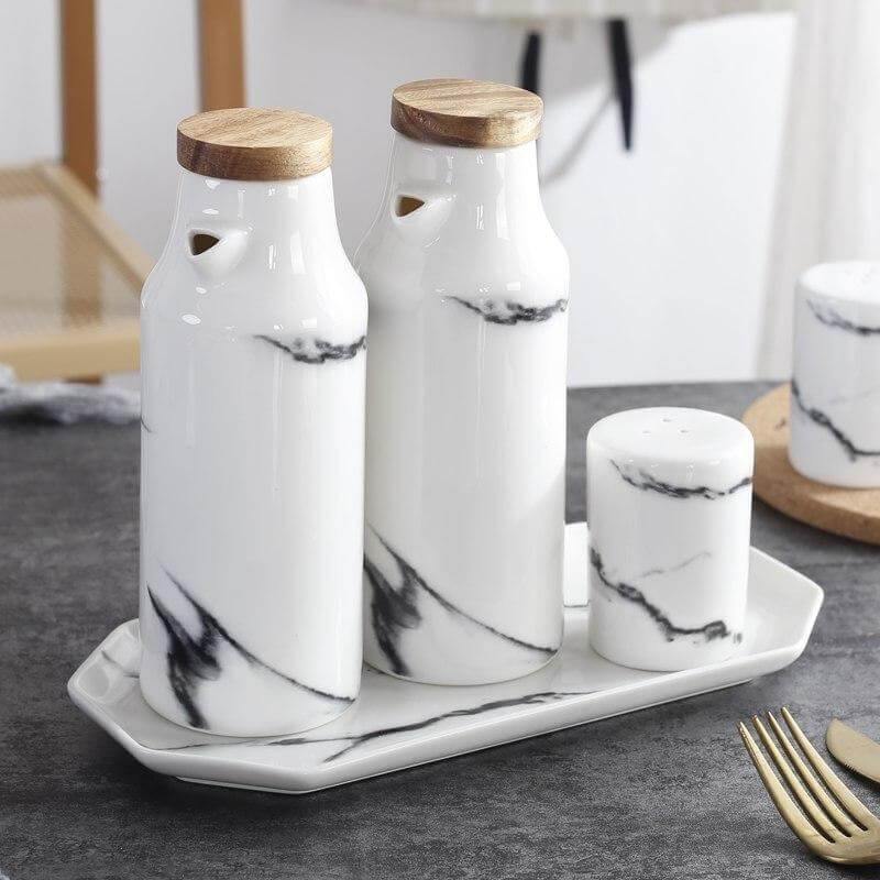 Ceramic Salt And Pepper Oil Bottle Set - Image 1
