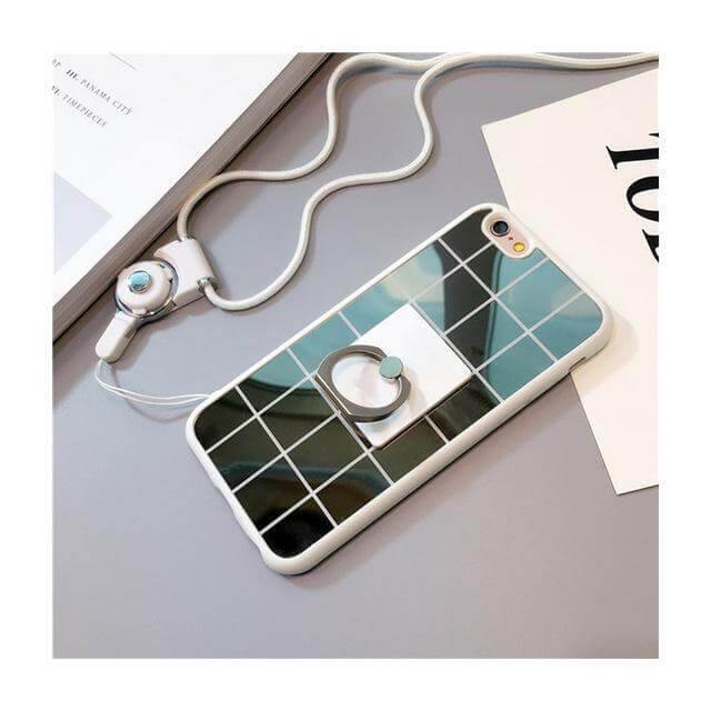 Simple Black White Plaid Mirror Iphone Cases with Strap - Image 2