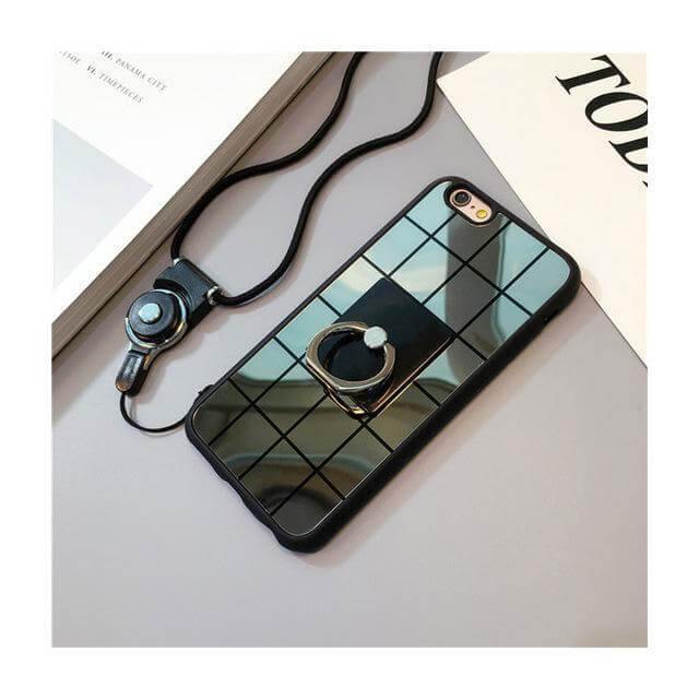 Simple Black White Plaid Mirror Iphone Cases with Strap - Image 3
