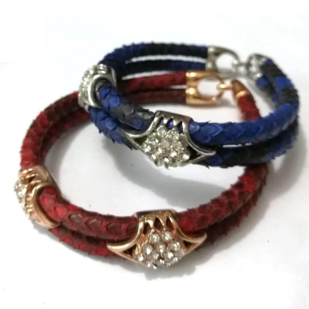 Luxury Python Snake Leather  Bracelets with Gold Steel - Image 3