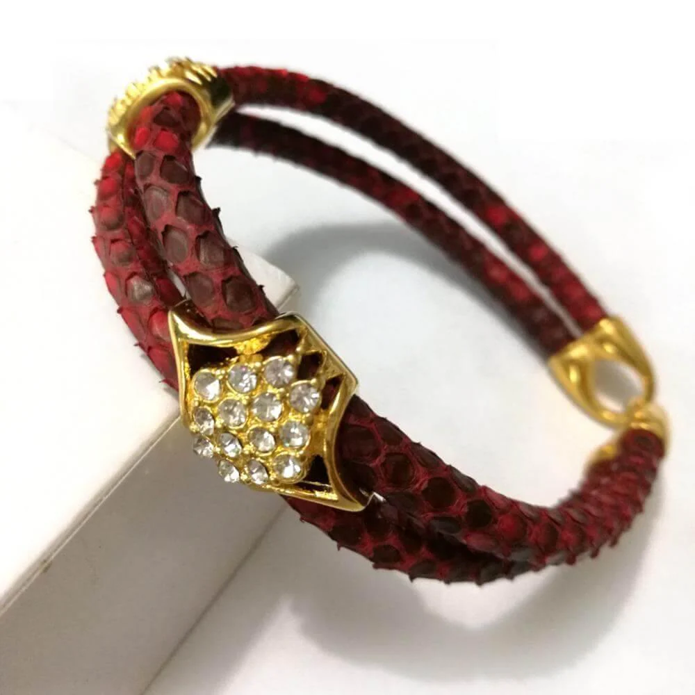 Luxury Python Snake Leather  Bracelets with Gold Steel - Image 2