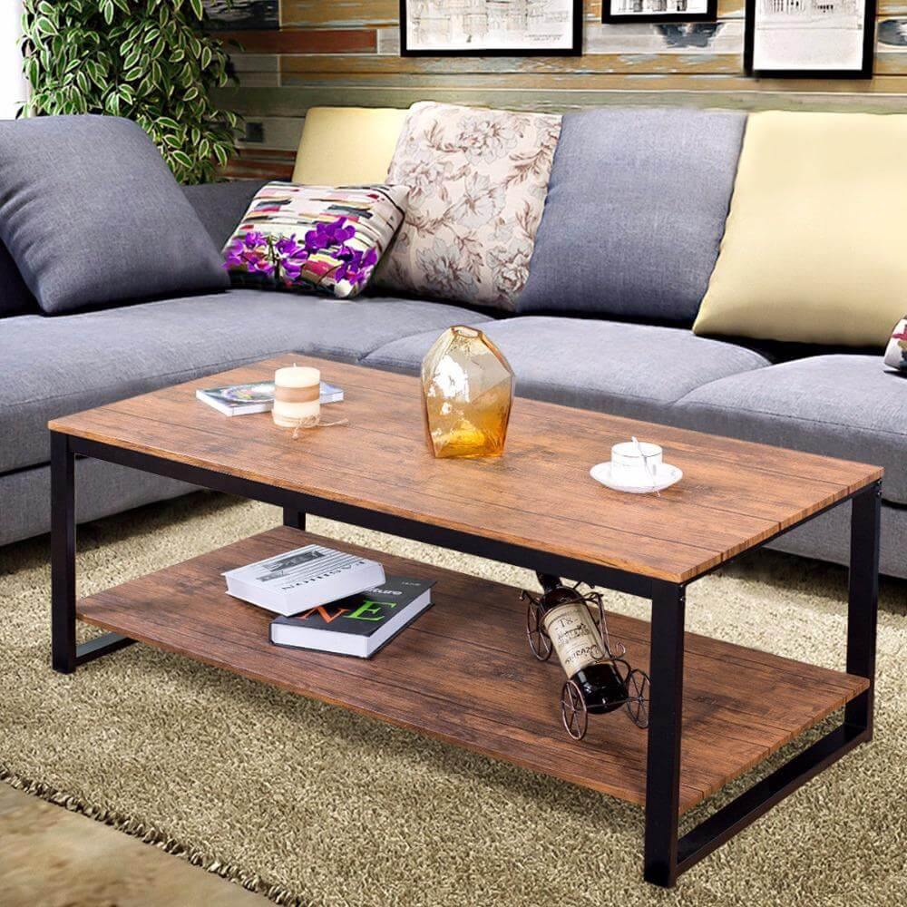 Modern Metal Frame Rectangle Coffee Table - Image 1