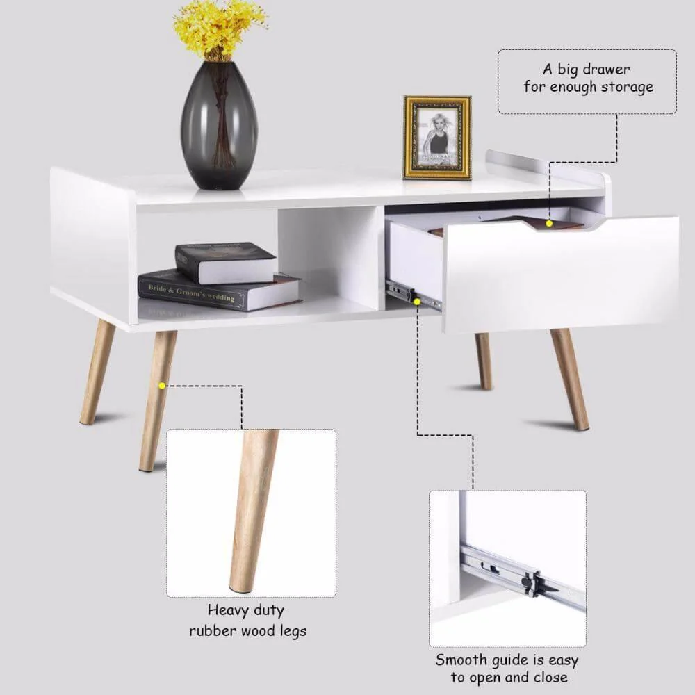 Modern White Solid Wood Coffee Table with Storage - Image 2