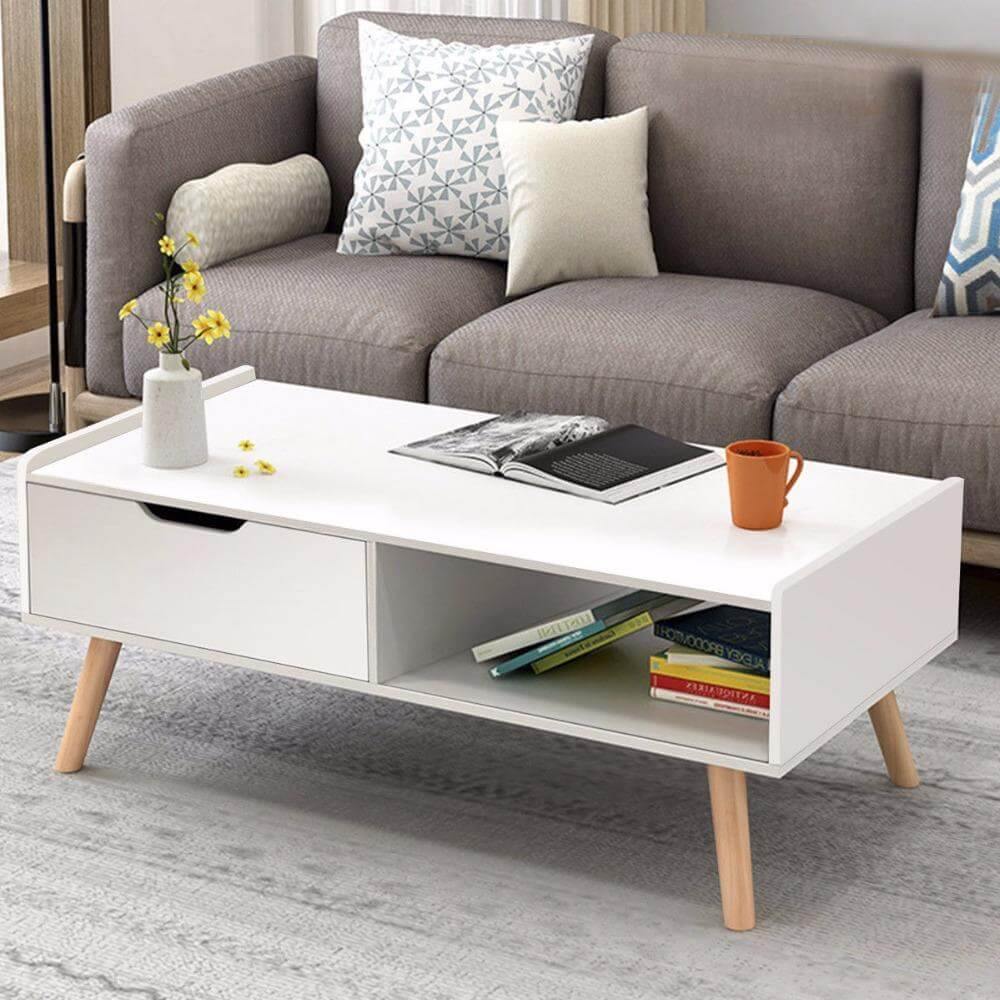 Modern White Solid Wood Coffee Table with Storage - Image 3