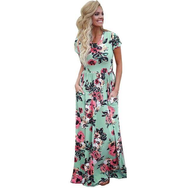 Women Bohemia Short Sleeve O Neck Floral Summer Dress - Image 2