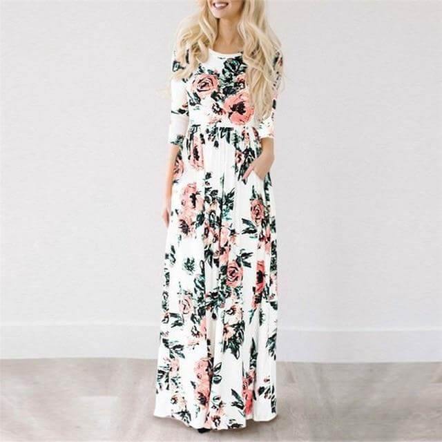 Women Bohemia Short Sleeve O Neck Floral Summer Dress - Image 3