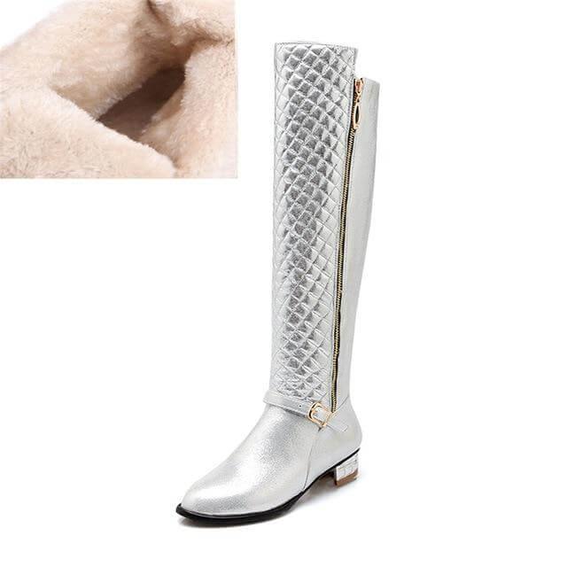 Square Heels Fur  High Boots for Women - Image 2