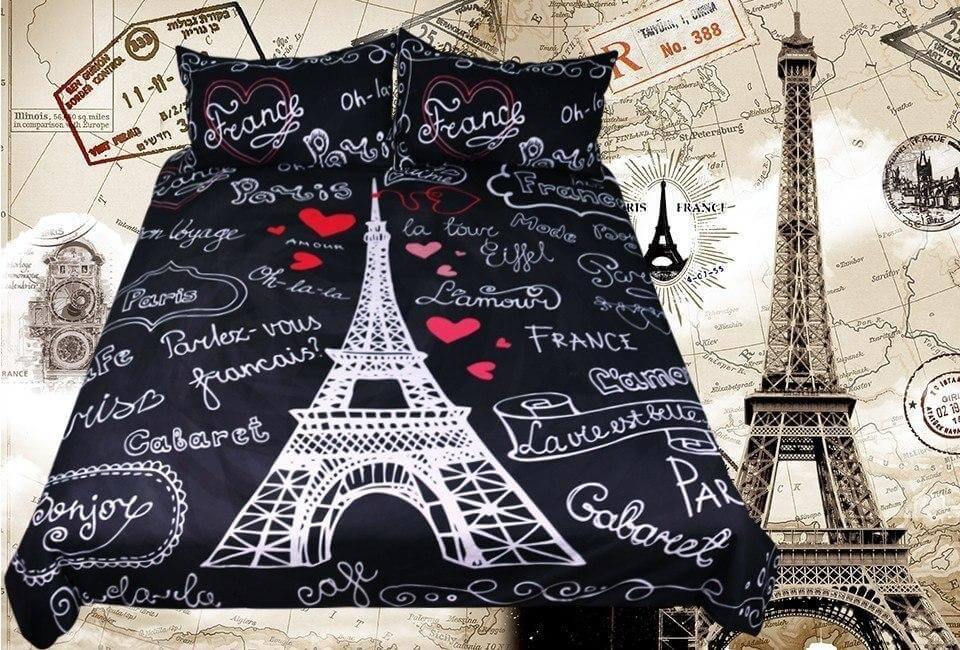 France Paris Tower Black Comfortable Duvet Cover Bedding Set - Image 2