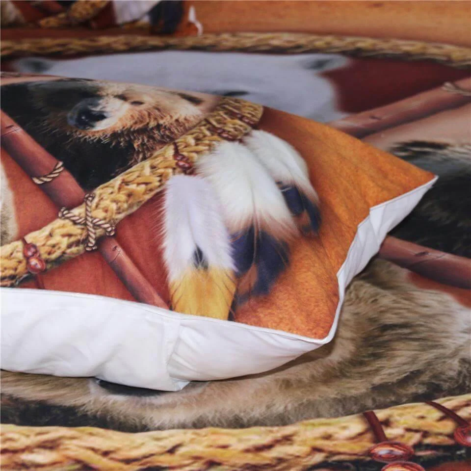 3PCS 3D Wild Animal Native American Dreamcatcher Comfortable Duvet Cover Bedding set - Image 2