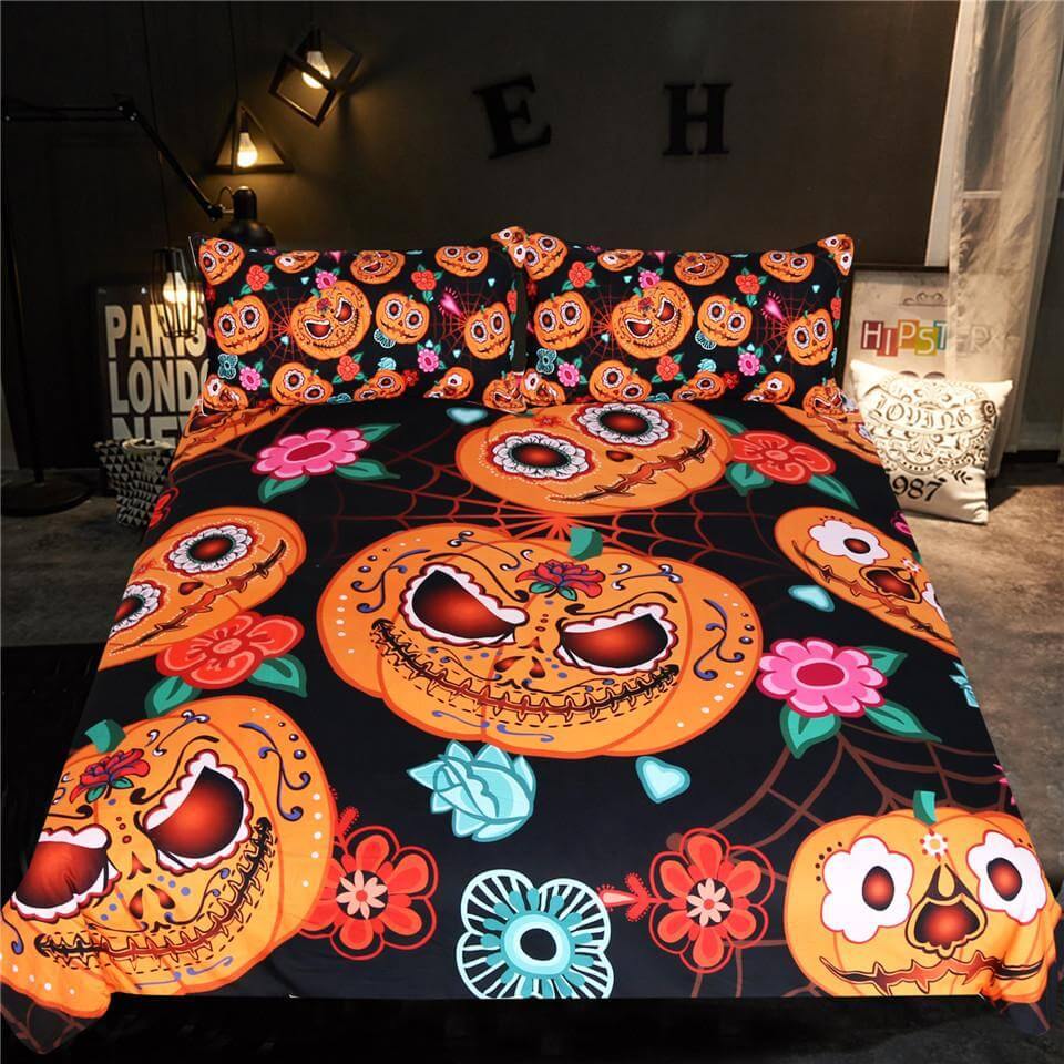 Halloween Pumpkin Flowers Duvet Cover Bedding Set - Image 2