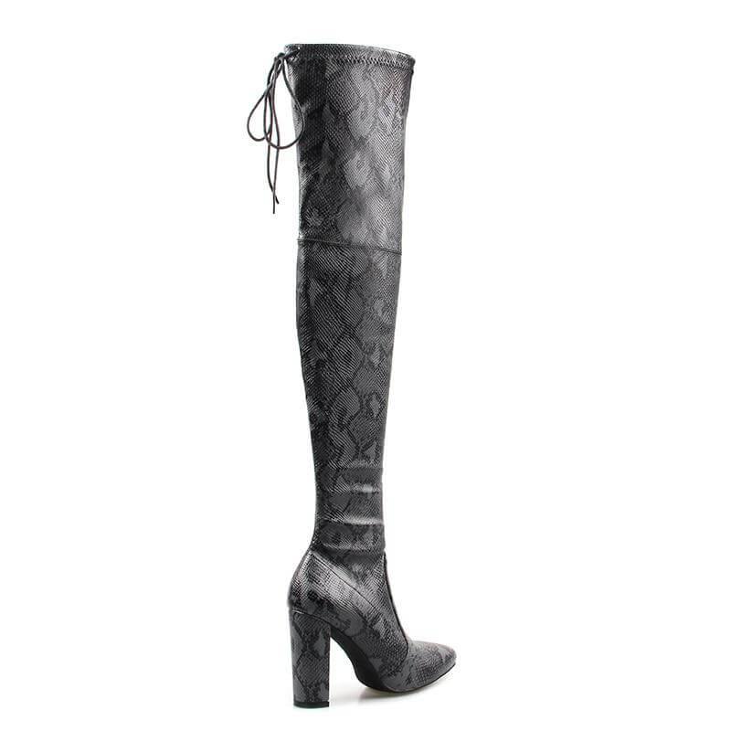 Super Thin Long Over the Knee Snake Skin Women High Heels - Image 3