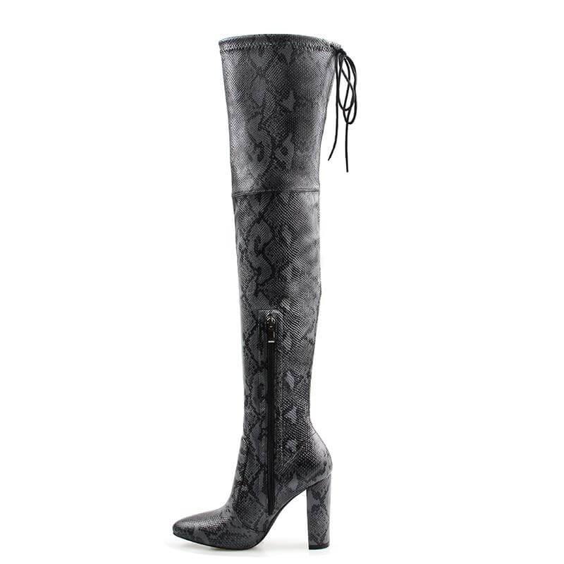 Super Thin Long Over the Knee Snake Skin Women High Heels - Image 2