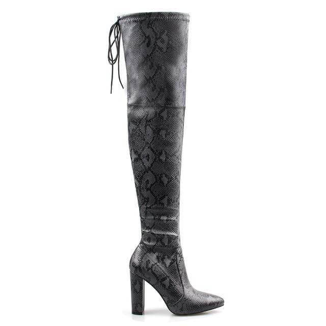 Super Thin Long Over the Knee Snake Skin Women High Heels - Image 1