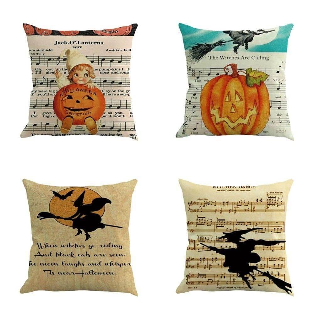 Halloween Pumpkin and Witch Printed Pillow Cases - Image 1