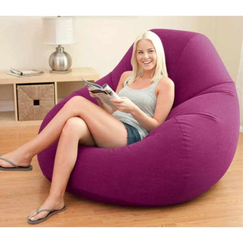 Flocking Single Lazy Inflatable Sofa Lounge Chair With Foot Pump - Image 3